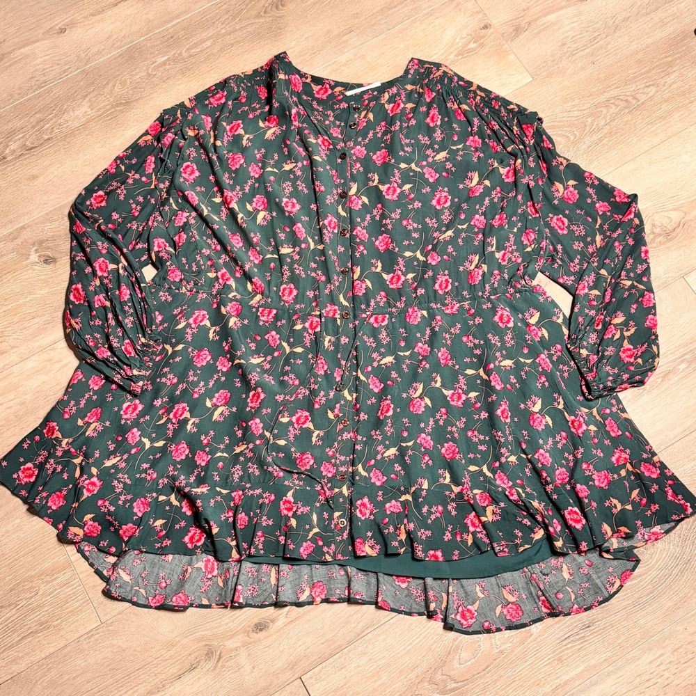 Free People Flower Fields Mini Dress Drawstring Waist Teal Pink Medium M - Picture 3 of 10